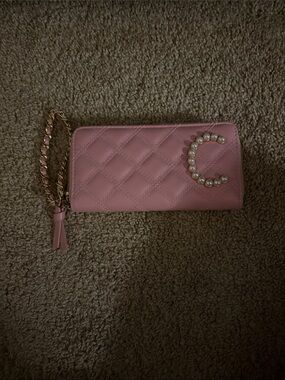 Amazon Pink Quilted Pearl C Wristlet with Gold Chain